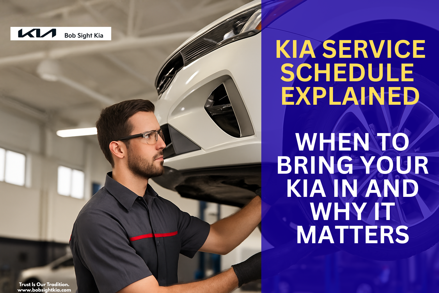 Kia technician performing routine maintenance at Bob Sight Kia in Independence, MO