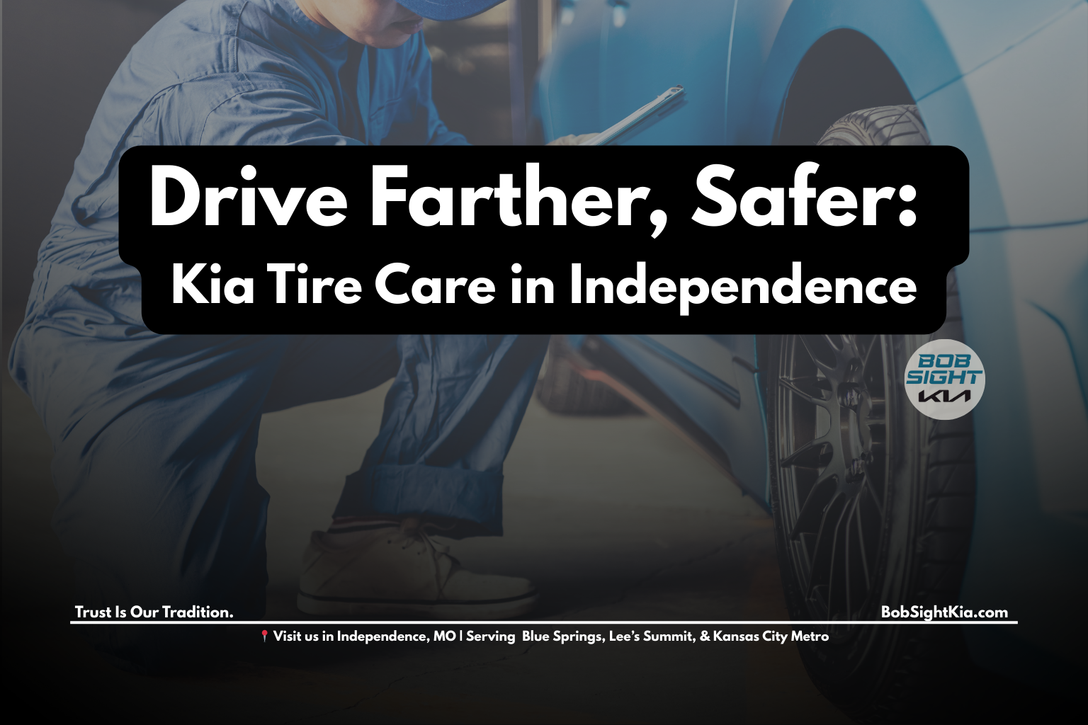 Certified technician providing Kia tire service at Bob Sight Kia in Independence MO near Kansas City