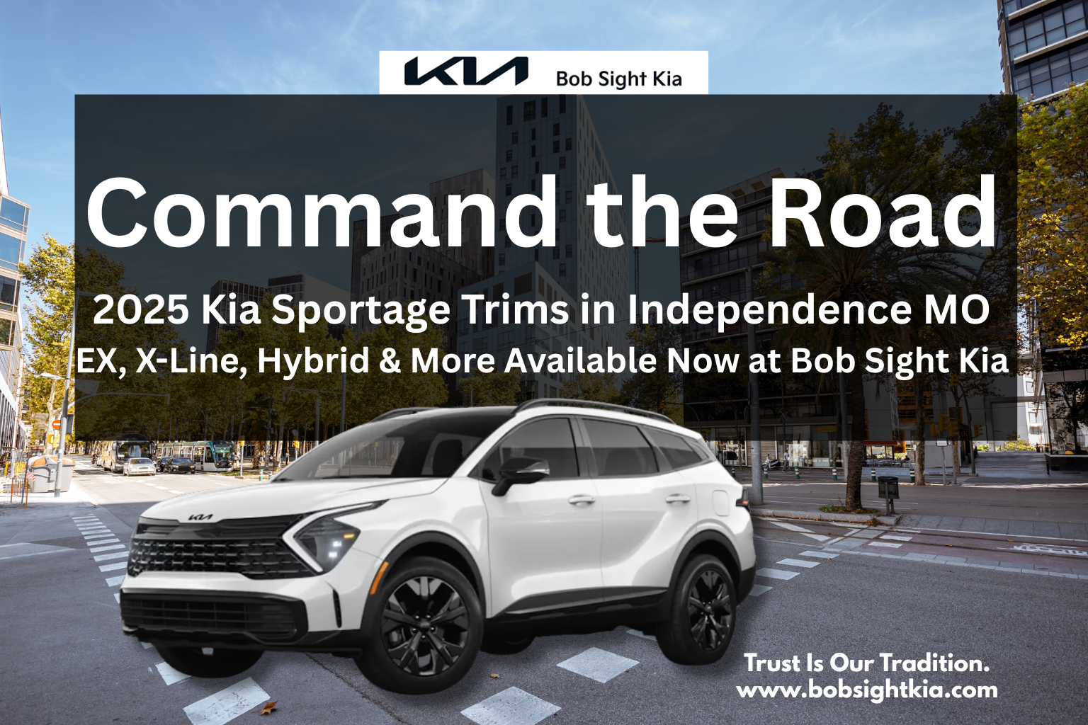 2025 Kia Sportage lineup displayed at Bob Sight Kia in Independence MO, showcasing different trims for Kansas City Metro drivers.