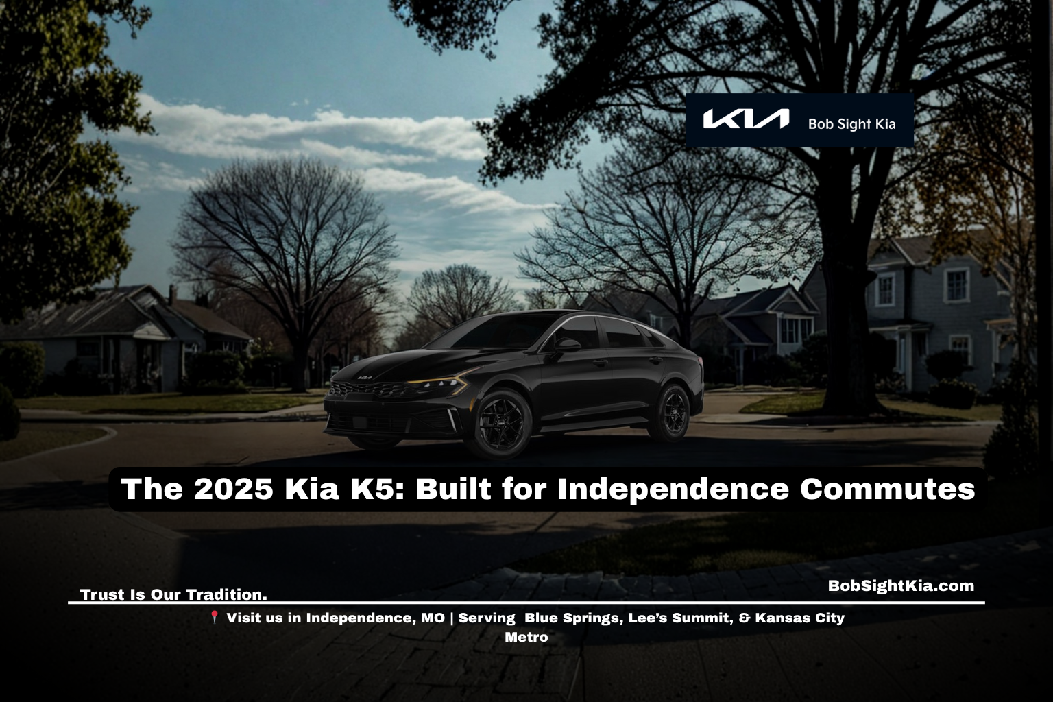 2026 Kia K5 sedan parked in a neighborhood near I-70 near Independence Missouri