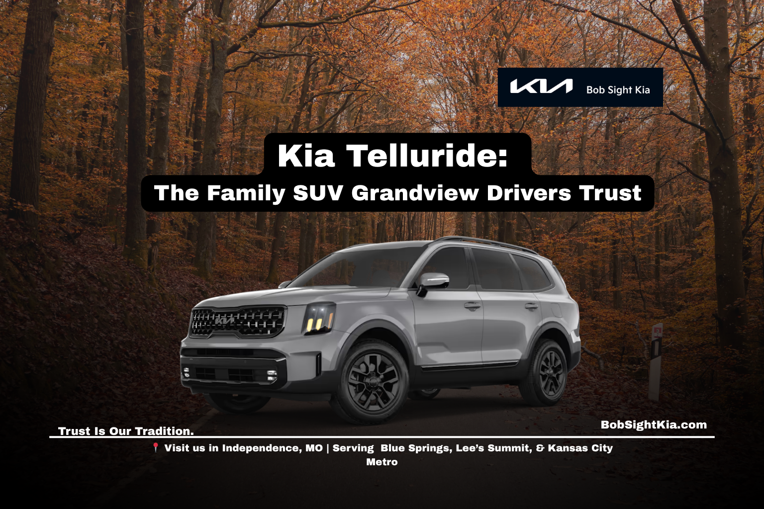 Kia Telluride SUV parked at a scenic overlook near Grandview Missouri