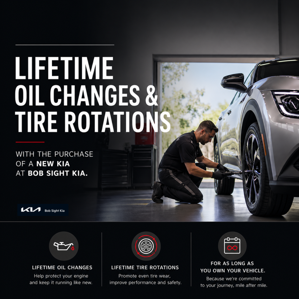 Bob Sight Kia Independence MO lifetime oil changes and tire rotations with new Kia purchase service special