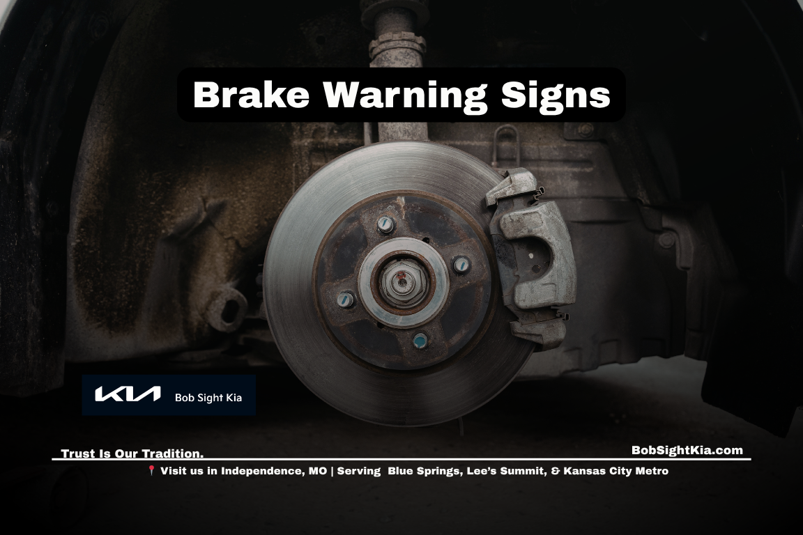Kia brake service inspection in Independence Missouri showing technician checking brake components for Kansas City Metro drivers