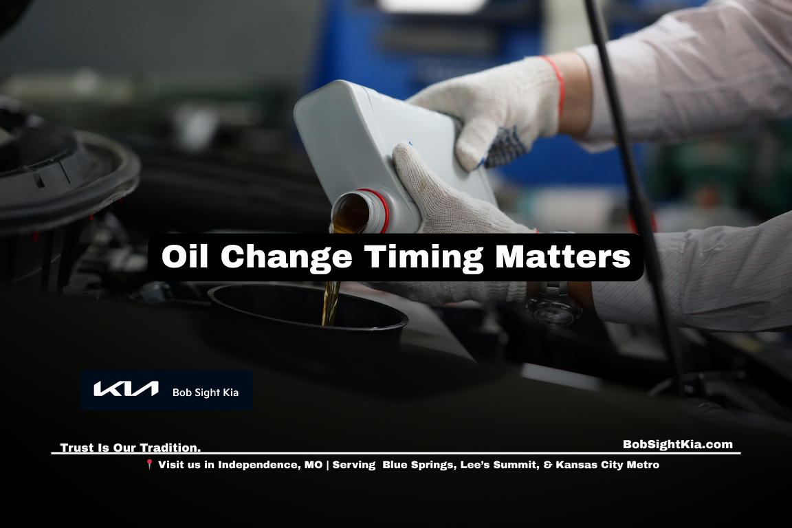 Kia oil change service in Independence Missouri at Bob Sight Kia showing professional engine maintenance for Kansas City Metro drivers