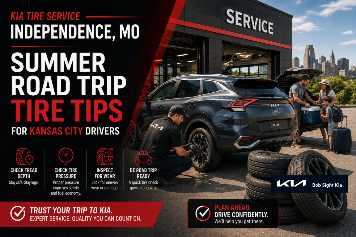 Kia tire service in Independence Missouri with summer road trip preparation tips at Bob Sight Kia