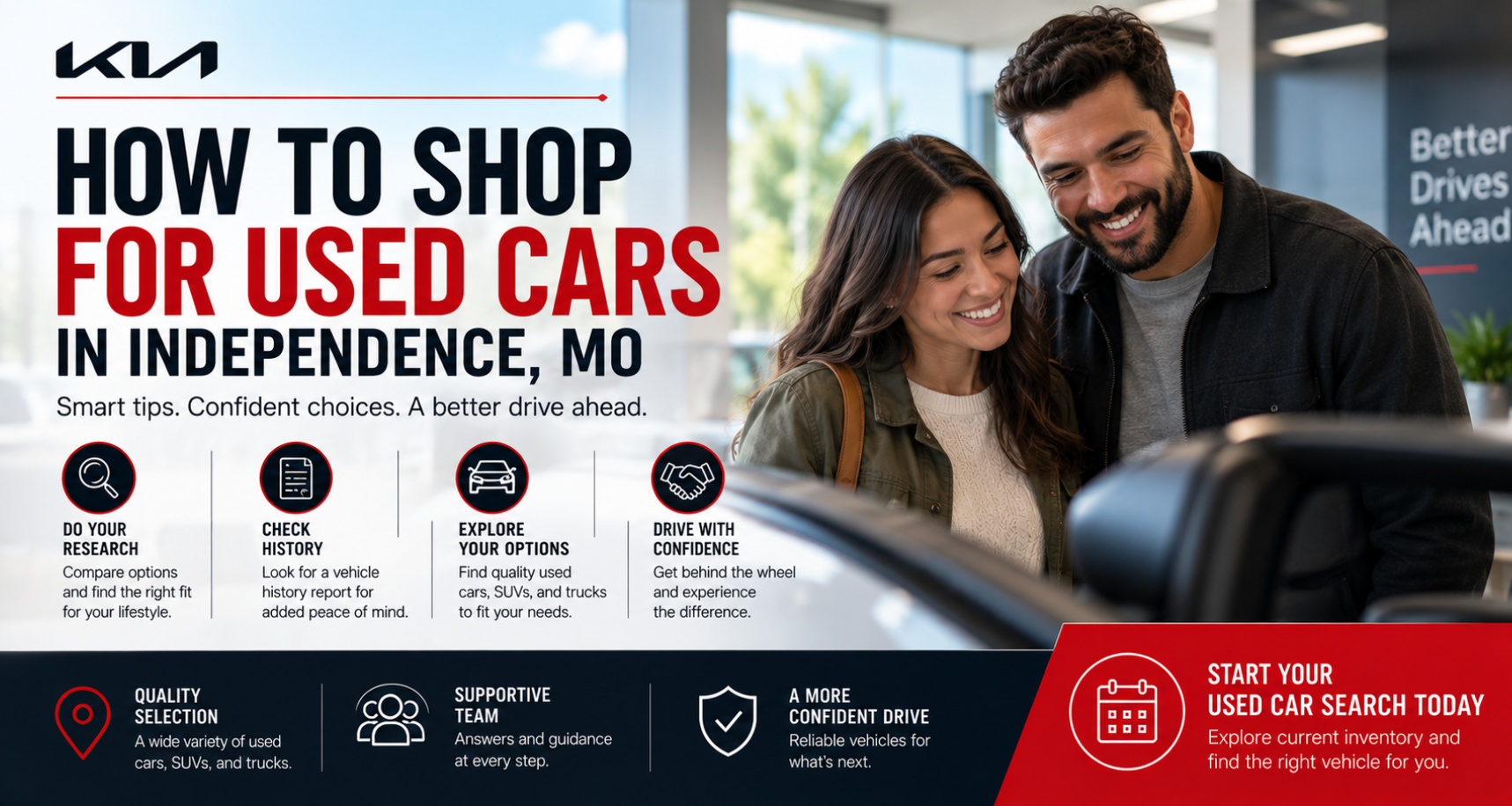 Clean pre-owned vehicles parked on the dealership lot at Bob Sight Kia in Independence MO