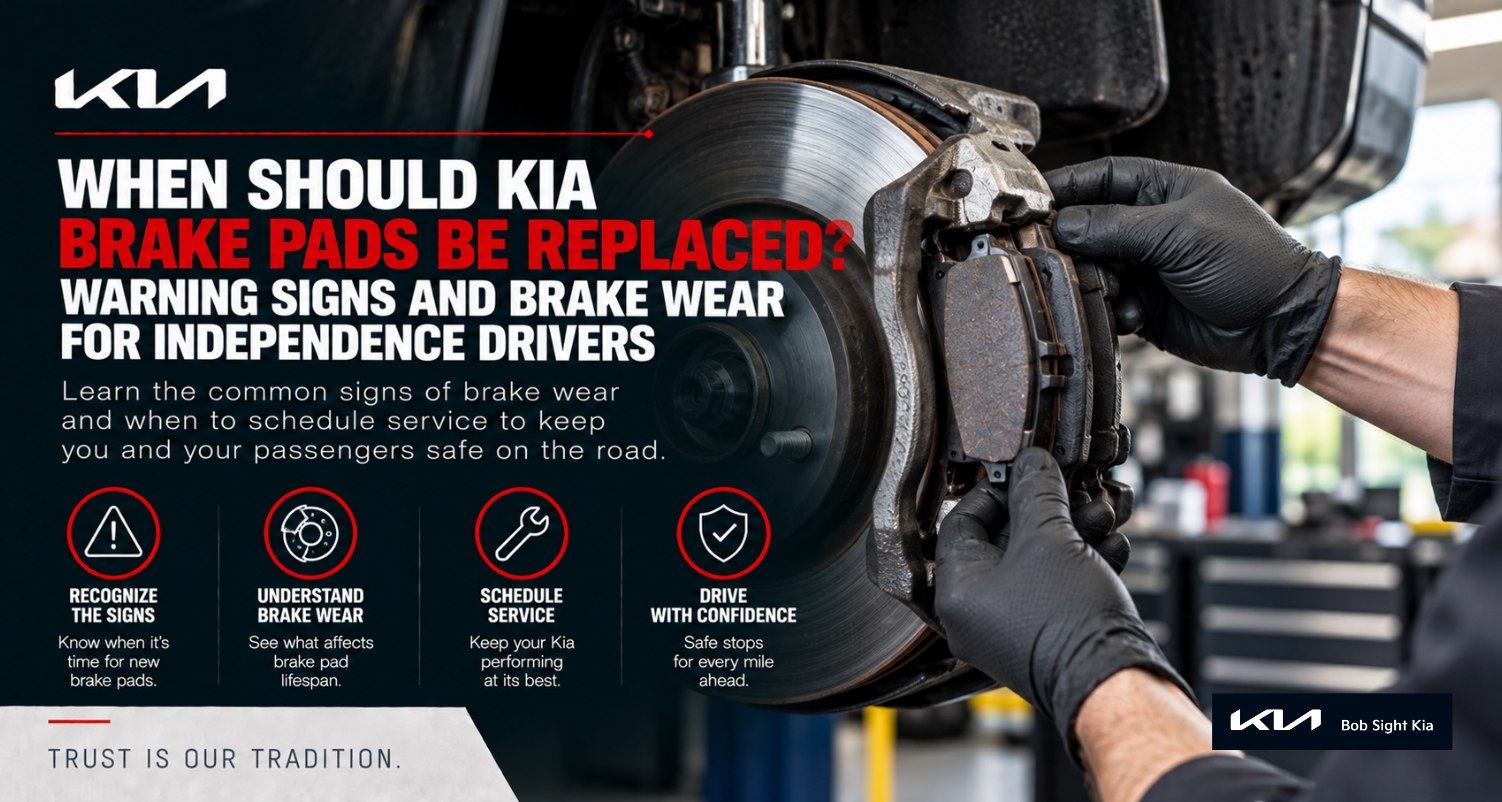 Know when Kia brake pads need replacement, common warning signs, and brake wear factors for Independence and Kansas City drivers.