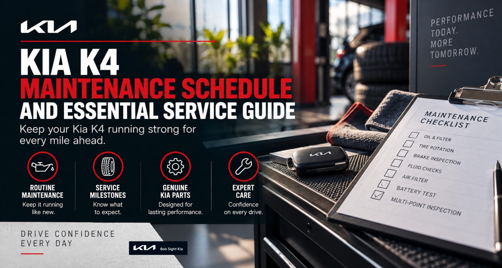Kia K4 maintenance service scene for Kansas City drivers at Bob Sight Kia in Independence, Missouri