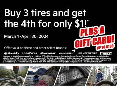 Buy 3 Tires and Get the 4th for Only $1!